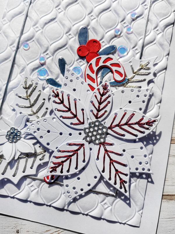 Přání ruční výroba -  Vánoční hvězda - vyšívaná ozdobnou nití 2 - 1 ks