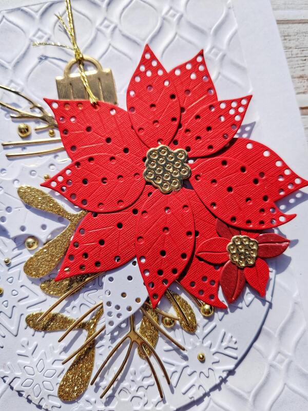 Přání ruční výroba -  Vánoční hvězda - červená na bílem podkladu - 1 ks