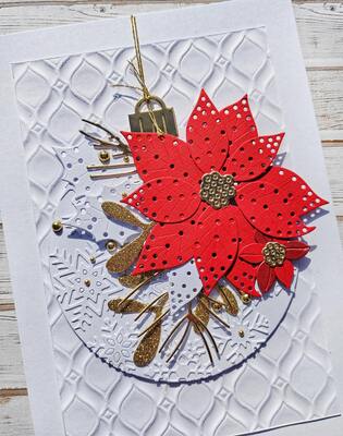 Přání ruční výroba -  Vánoční hvězda - červená na bílem podkladu - 1 ks