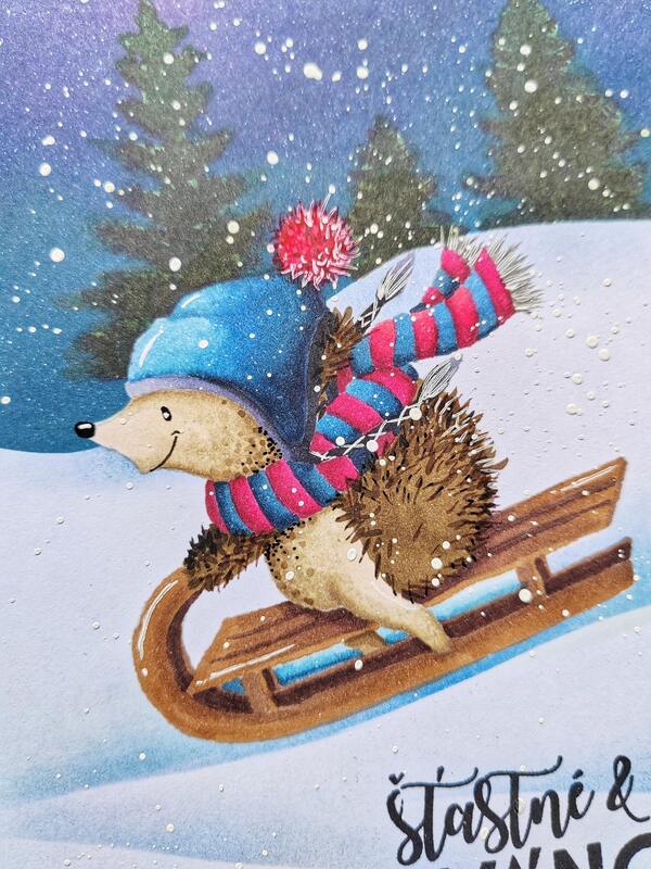 Přání ruční výroba - Noční zima - sněhové radovánky 7 - 1 ks