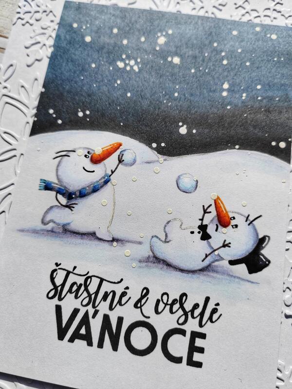 Přání ruční výroba - Noční zima - sněhové radovánky 8 - 1 ks