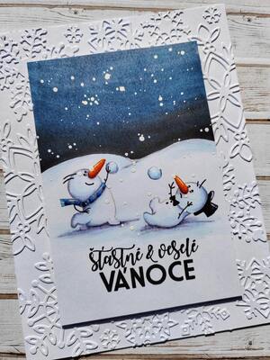 Přání ruční výroba - Noční zima - sněhové radovánky 8 - 1 ks