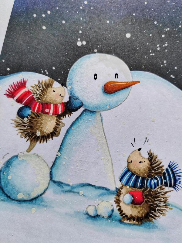 Přání ruční výroba - Noční zima - sněhové radovánky 9 - 1 ks