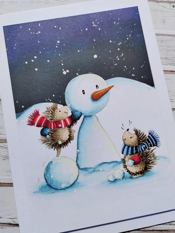 Přání ruční výroba - Noční zima - sněhové radovánky 9 - 1 ks