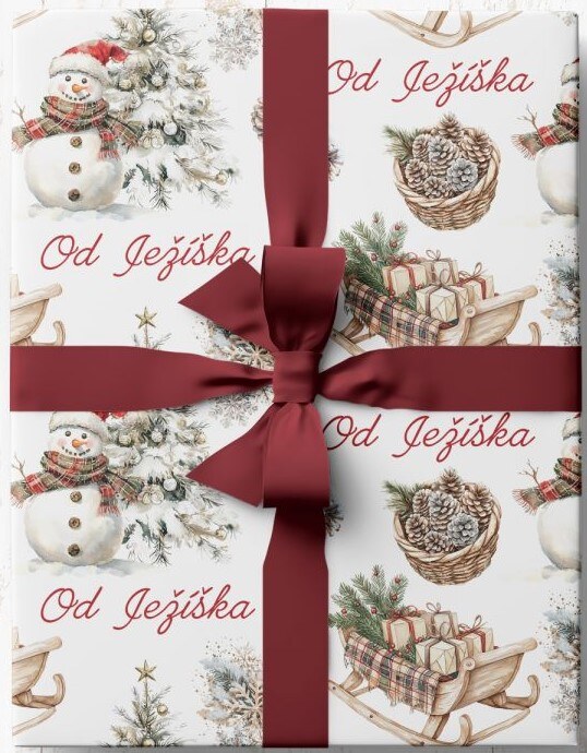 Vánoční balicí papír 70 x 100 cm - 135 g/m2 - Od Ježíška (zasněžené šišky) - 1 arch