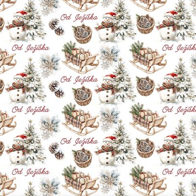 Vánoční balicí papír 70 x 100 cm - 135 g/m2 - Od Ježíška (zasněžené šišky) - 1 arch