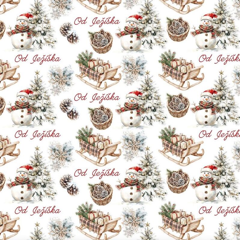 Vánoční balicí papír 70 x 100 cm - 135 g/m2 - Od Ježíška (zasněžené šišky) - 1 arch