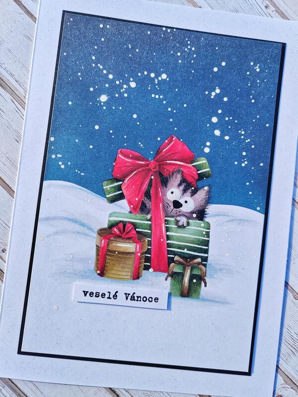 Přání ruční výroba - Noční zima - sněhové radovánky 10 - 1 ks