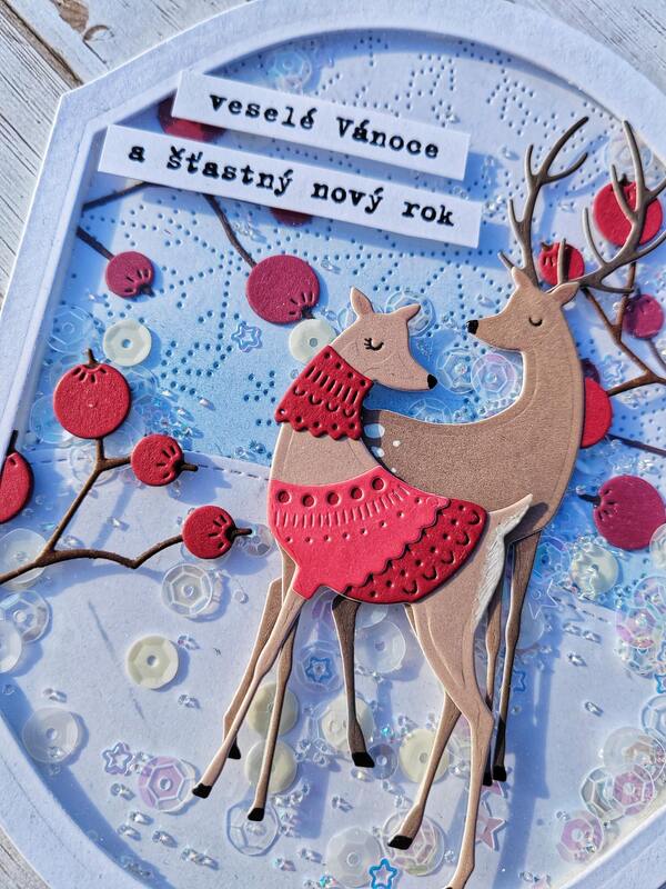 Přání ruční výroba - Jelen a srna - Hrkací shaker s flitry - 1 ks