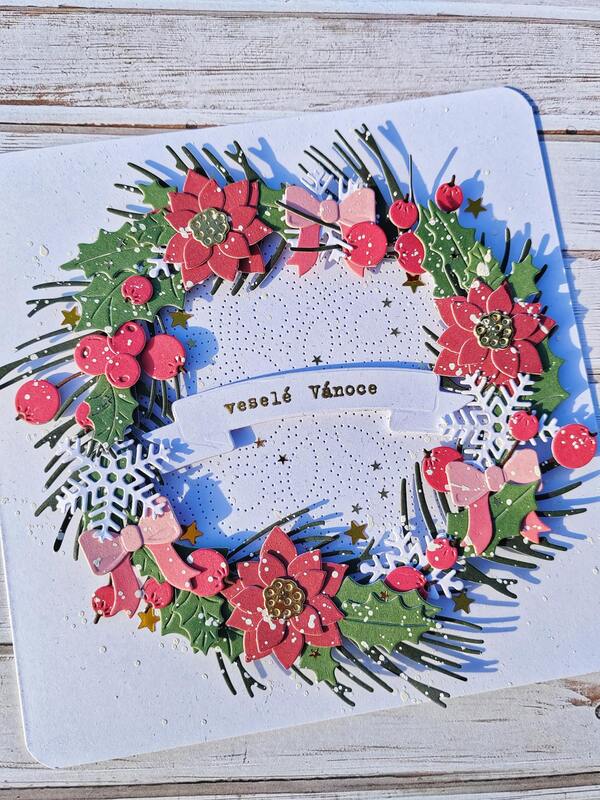 Přání ruční výroba - Vánoční věnec 2 - 1 ks