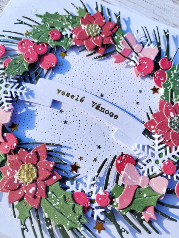 Přání ruční výroba - Vánoční věnec 2 - 1 ks