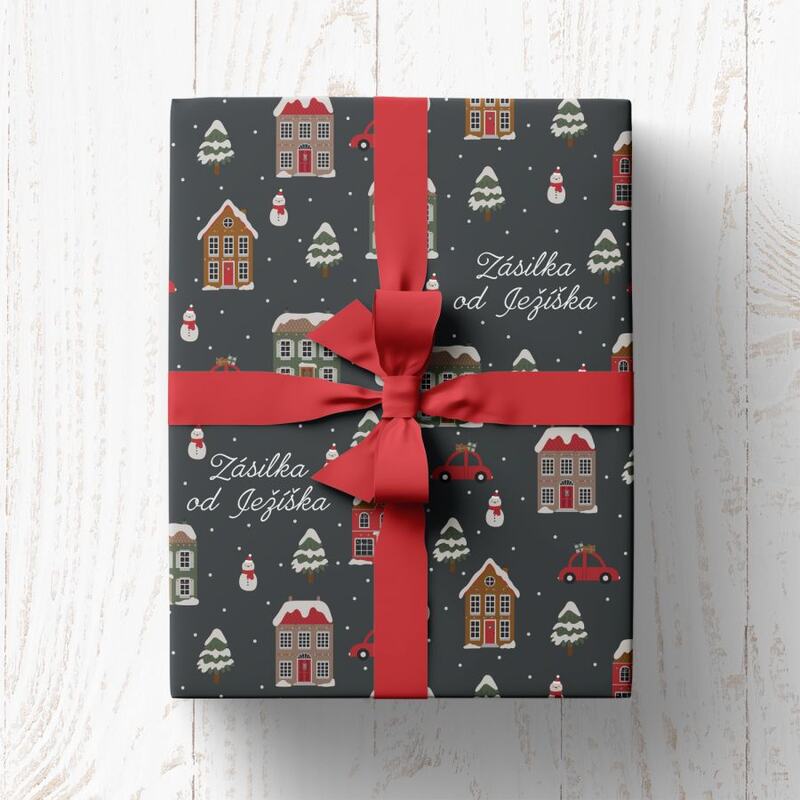 Vánoční balicí papír 70 x 100 cm - 115 g/m2 - Zasněžená vesnička tmavá - 1 arch