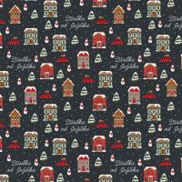 Vánoční balicí papír 70 x 100 cm - 115 g/m2 - Zasněžená vesnička tmavá - 1 arch