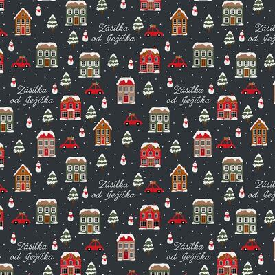 Vánoční balicí papír 70 x 100 cm - 115 g/m2 - Zasněžená vesnička tmavá - 1 arch