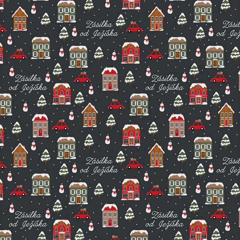 Vánoční balicí papír 70 x 100 cm - 115 g/m2 - Zasněžená vesnička tmavá - 1 arch