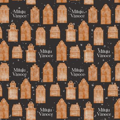 Vánoční balicí papír 70 x 100 cm - 115 g/m2 - Perníkové městečko - 1 arch