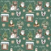 Vánoční balicí papír 70 x 100 cm - 115 g/m2 - Vánoce na chatě zelené - 1 arch