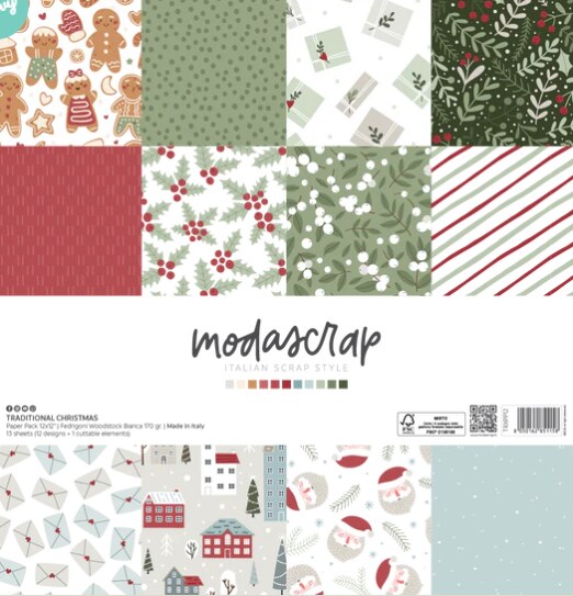 Papíry MODA SCRAP 12x12" - Traditional Christmas - sada 12 listů