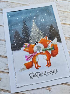 Přání ruční výroba - Zamilované lišky - Šťastné a veselé - 1 ks