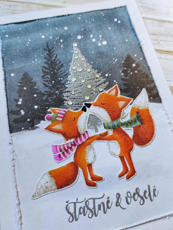 Přání ruční výroba - Zamilované lišky - Šťastné a veselé - 1 ks