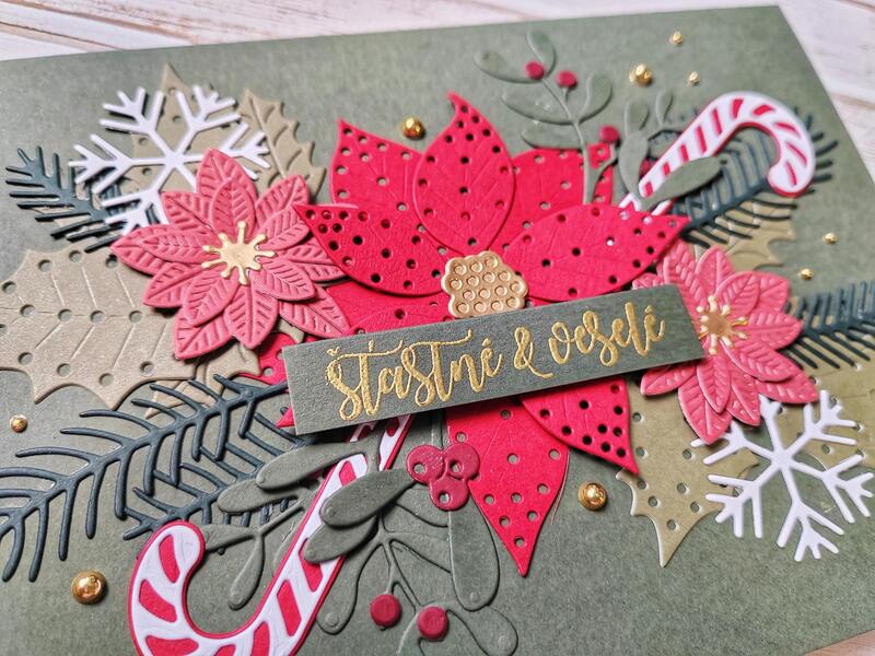 Přání ruční výroba - Vánoční hvězda - zelené - 1 ks