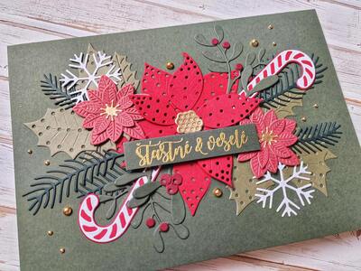 Přání ruční výroba - Vánoční hvězda - zelené - 1 ks