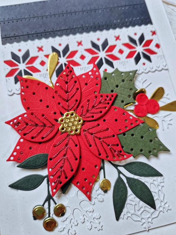 Přání ruční výroba - Vyšívaná Vánoční hvězda - 1 ks