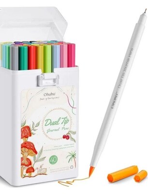 Akvarelové fixy OHUHU - extra tenký a štětcový hrot - sada 40 ks