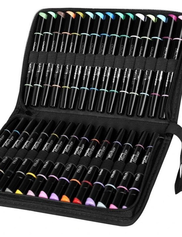 Akrylové fixy OHUHU v penále - tenký a kulatý hrot - sada 30 ks