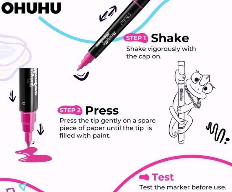 Akrylové fixy OHUHU v penále - tenký a kulatý hrot - sada 30 ks