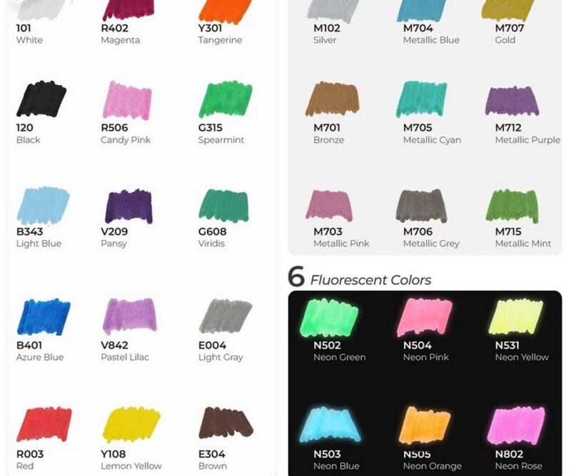 Akrylové fixy OHUHU v penále - tenký a kulatý hrot - sada 30 ks