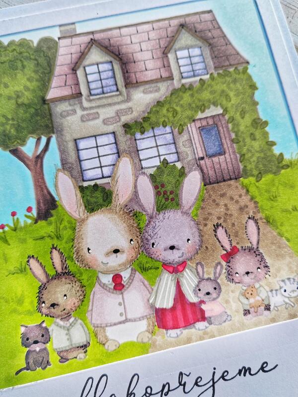 Přání ruční výroba - Zaječí rodinka - 1 ks