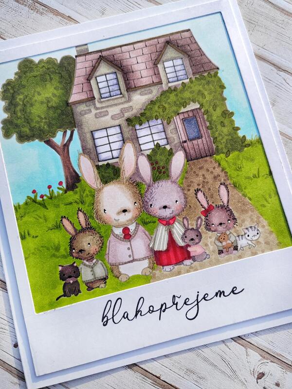 Přání ruční výroba - Zaječí rodinka - 1 ks