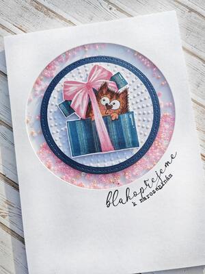 Přání ruční výroba - Kočička - shaker s korálky - 1 ks