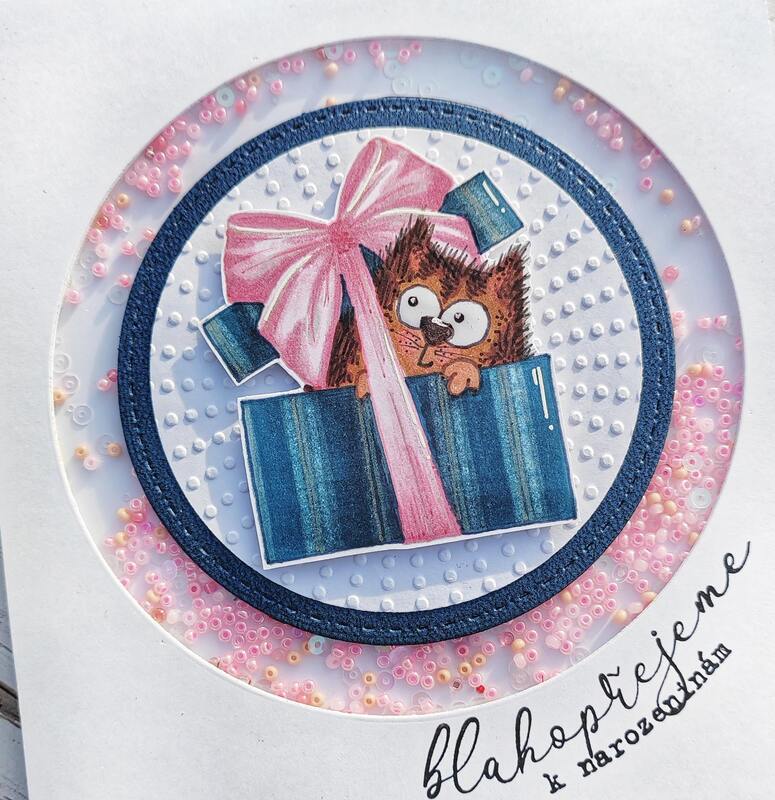 Přání ruční výroba - Kočička - shaker s korálky - 1 ks