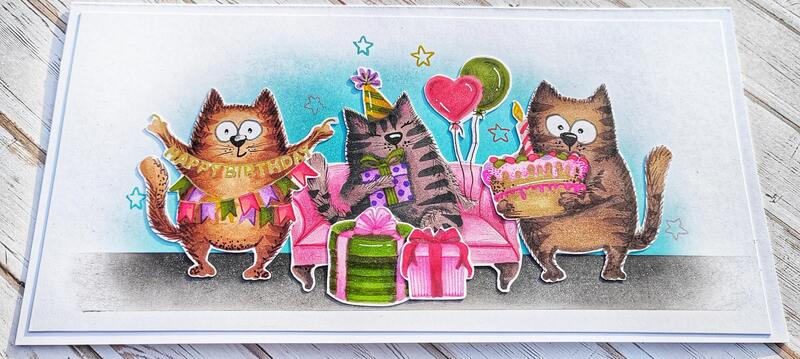 Přání ruční výroba - Kočičí párty - 1 ks