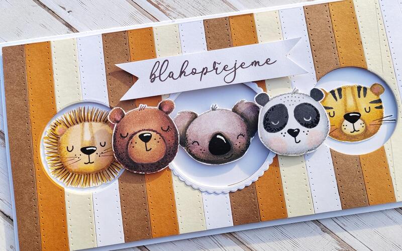Přání ruční výroba - Blahopřejeme - Safari zvířátka - 1 ks