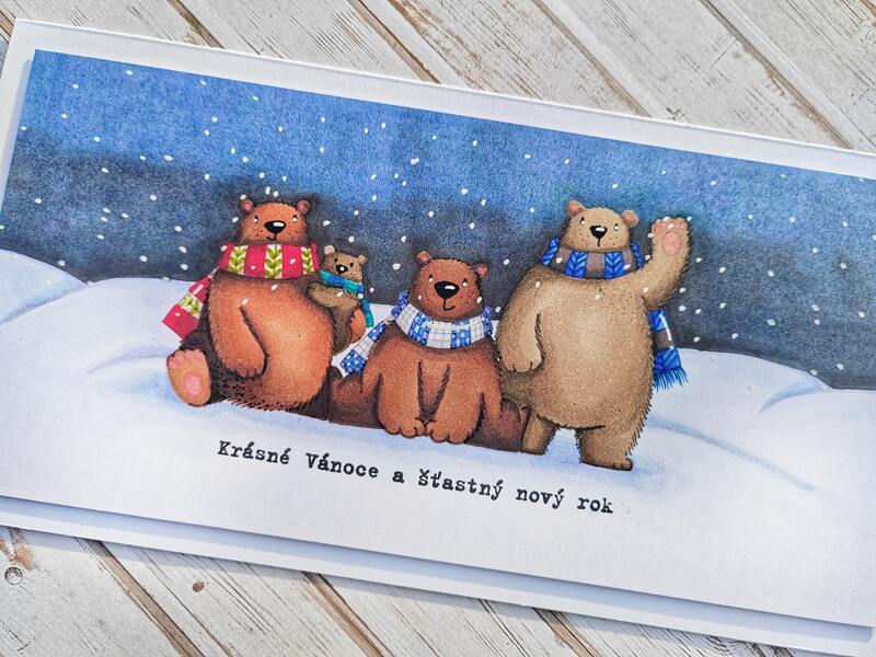 Přání ruční výroba - Medvědi se šálou - Krásné Vánoce! - 1 ks