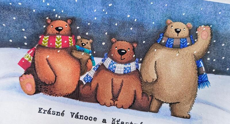 Přání ruční výroba - Medvědi se šálou - Krásné Vánoce! - 1 ks