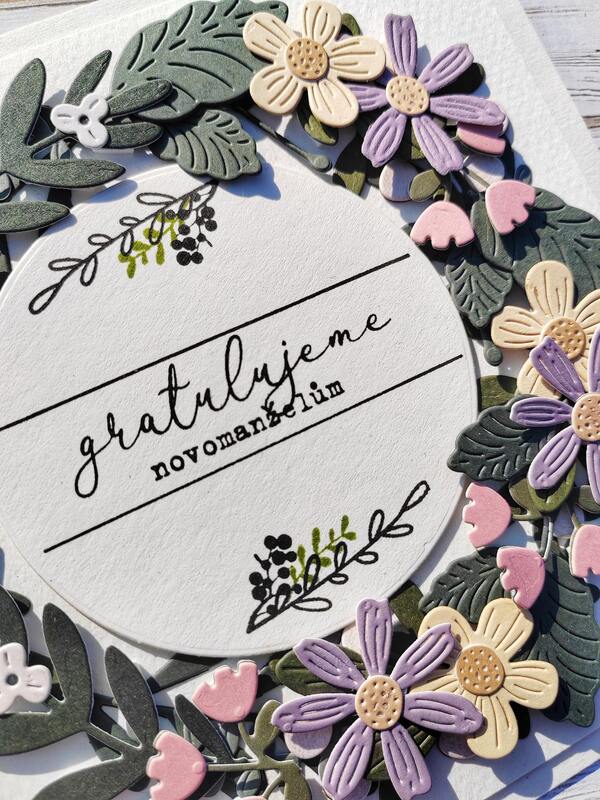 Přání ruční výroba - Novomanželům - pastelové květiny - 1 ks
