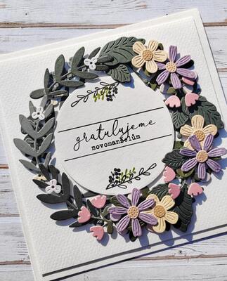 Přání ruční výroba - Novomanželům - pastelové květiny - 1 ks