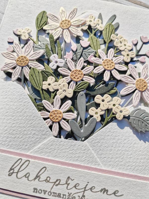 Přání ruční výroba - Novomanželům - pastelové květiny 2 - 1 ks