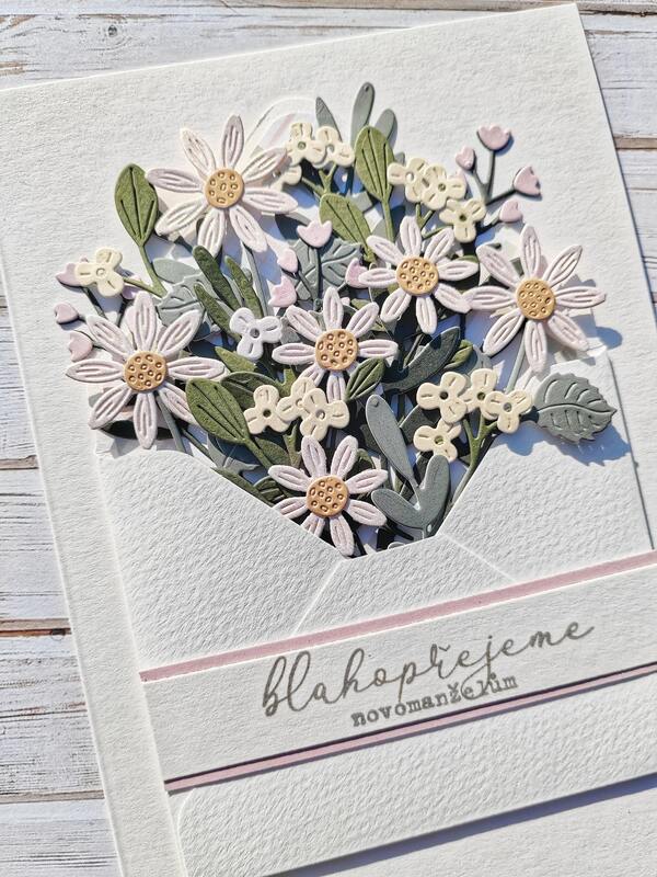 Přání ruční výroba - Novomanželům - pastelové květiny 2 - 1 ks
