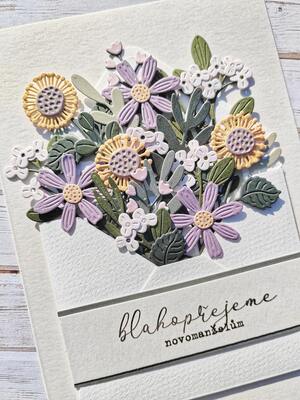 Přání ruční výroba - Novomanželům - pastelové květiny 3 - 1 ks