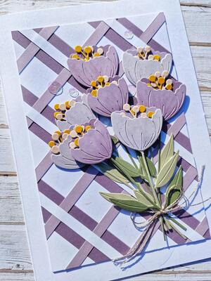 Přání ruční výroba - Novomanželům - fialové květiny - 1 ks