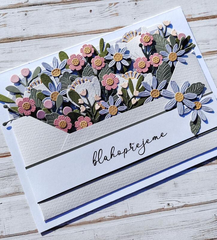 Přání ruční výroba - Květiny v obálce 3 - 1 ks
