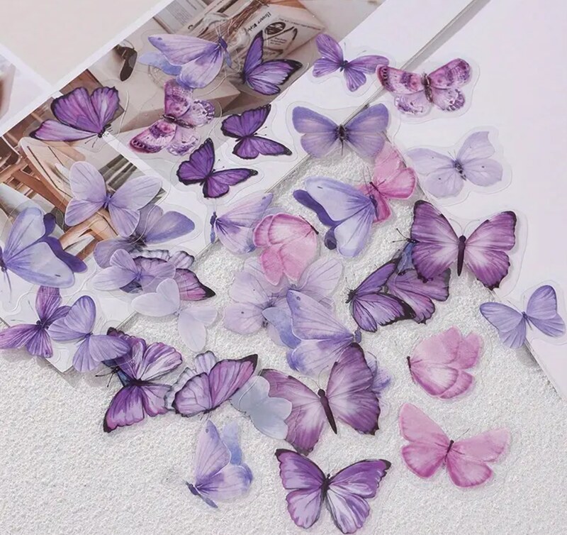 Průhledné samolepky "motýli" - fialová - sada 20 ks