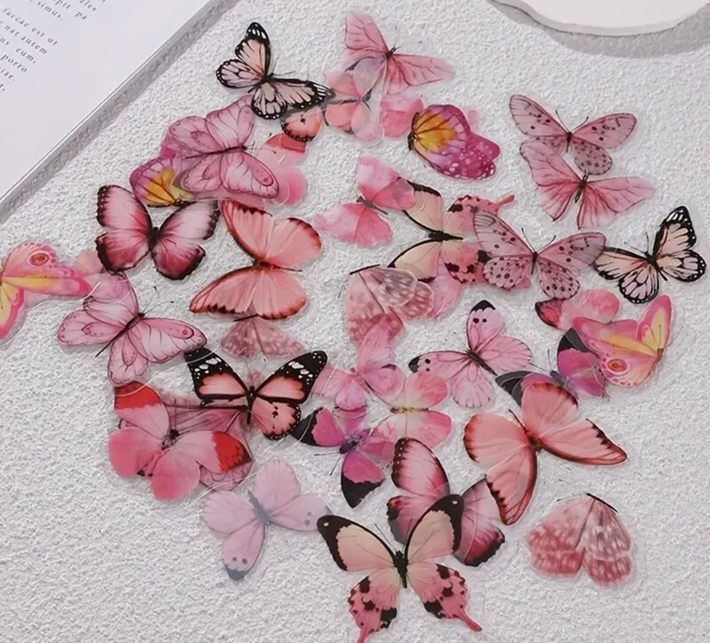 Průhledné samolepky "motýli" - růžová - sada 20 ks