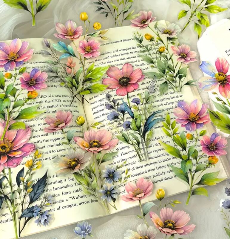 Průhledné samolepky květin - růžové - sada 10 ks