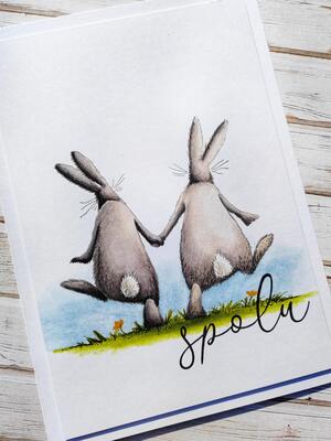 Přání ruční výroba - Zajíčci 2 - 1 ks